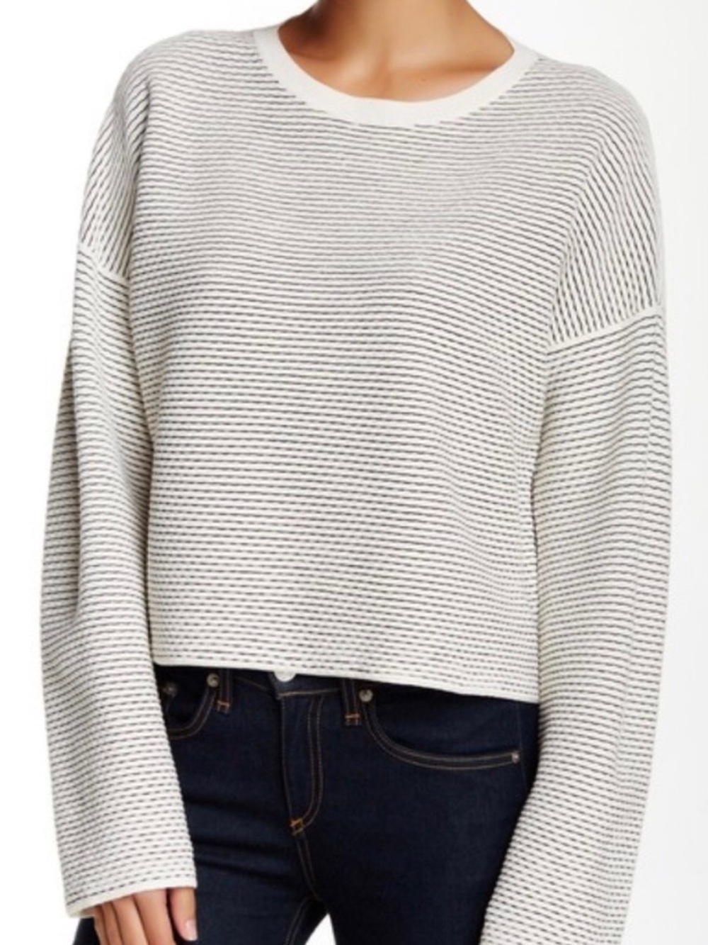 THEORY Tamrist Textured Sweater Boxy Crop Striped Luxury Coastal Nautical Size M
